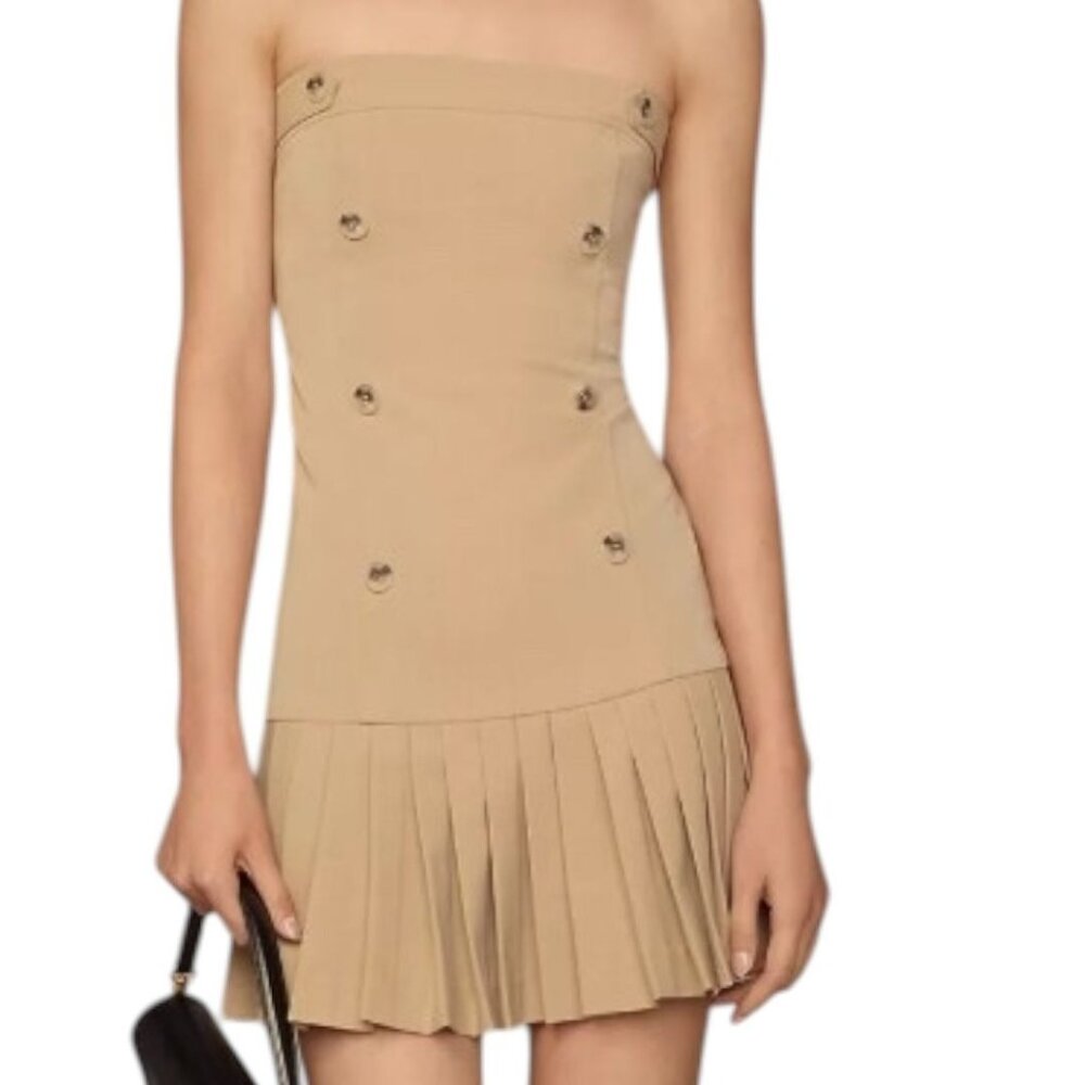Anthropologie Maeve Womens L Strapless Pleated Mini Dress NWT‎